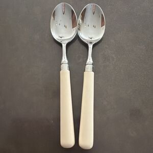 Set Of 2 Stanley Roberts Spectrum Ivory Stainless TEASPOONS 6 1/2"